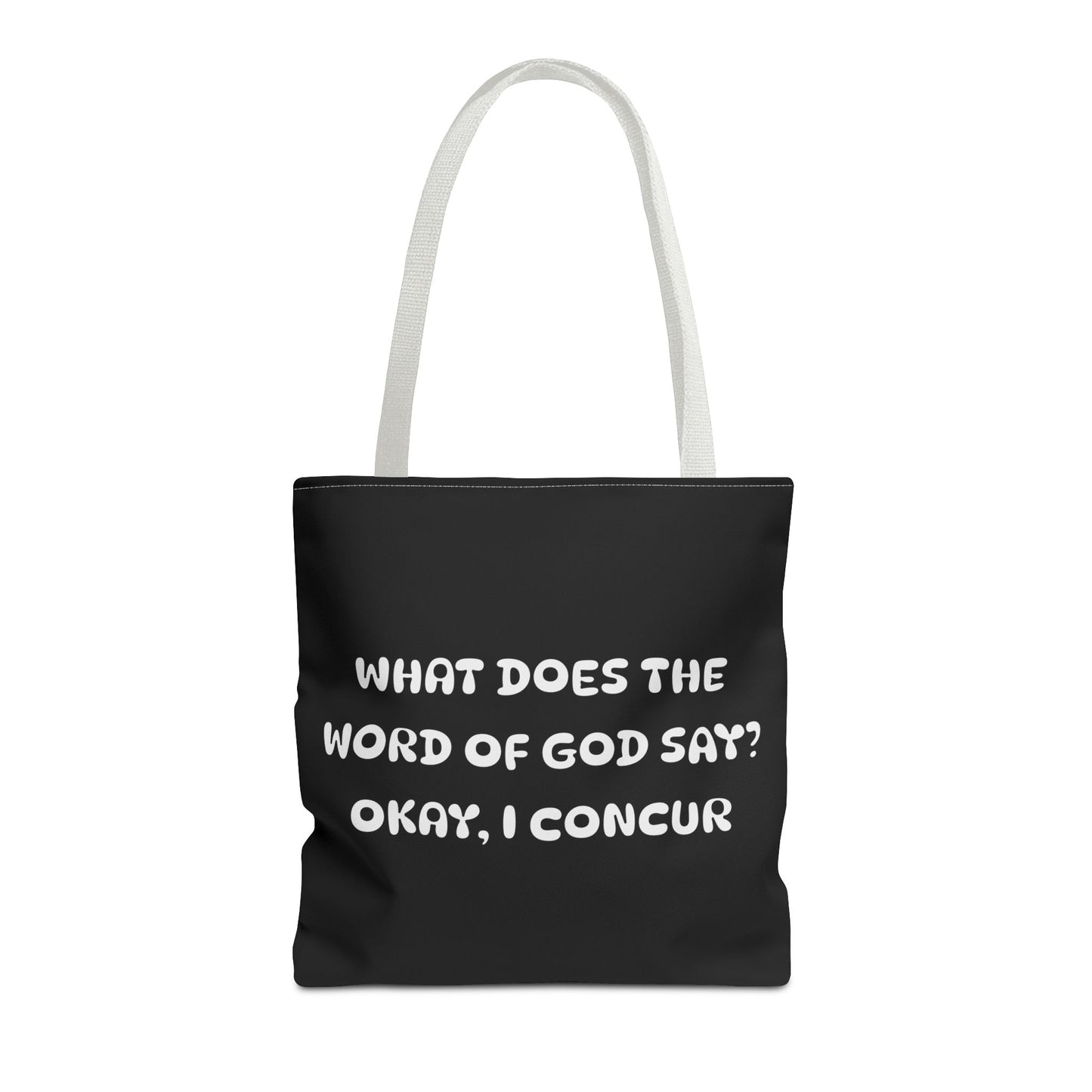 What Does the Word of God Say? I Concur Tote, Christian Tote Bag, Bible Faith, Evangelism