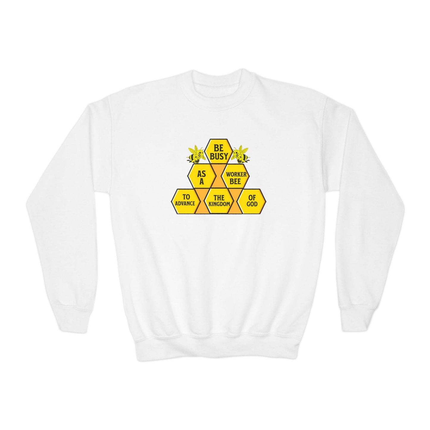 Be Busy As A Bee, Youth Crewneck Sweatshirt – Inspirational Christian Quote Graphic