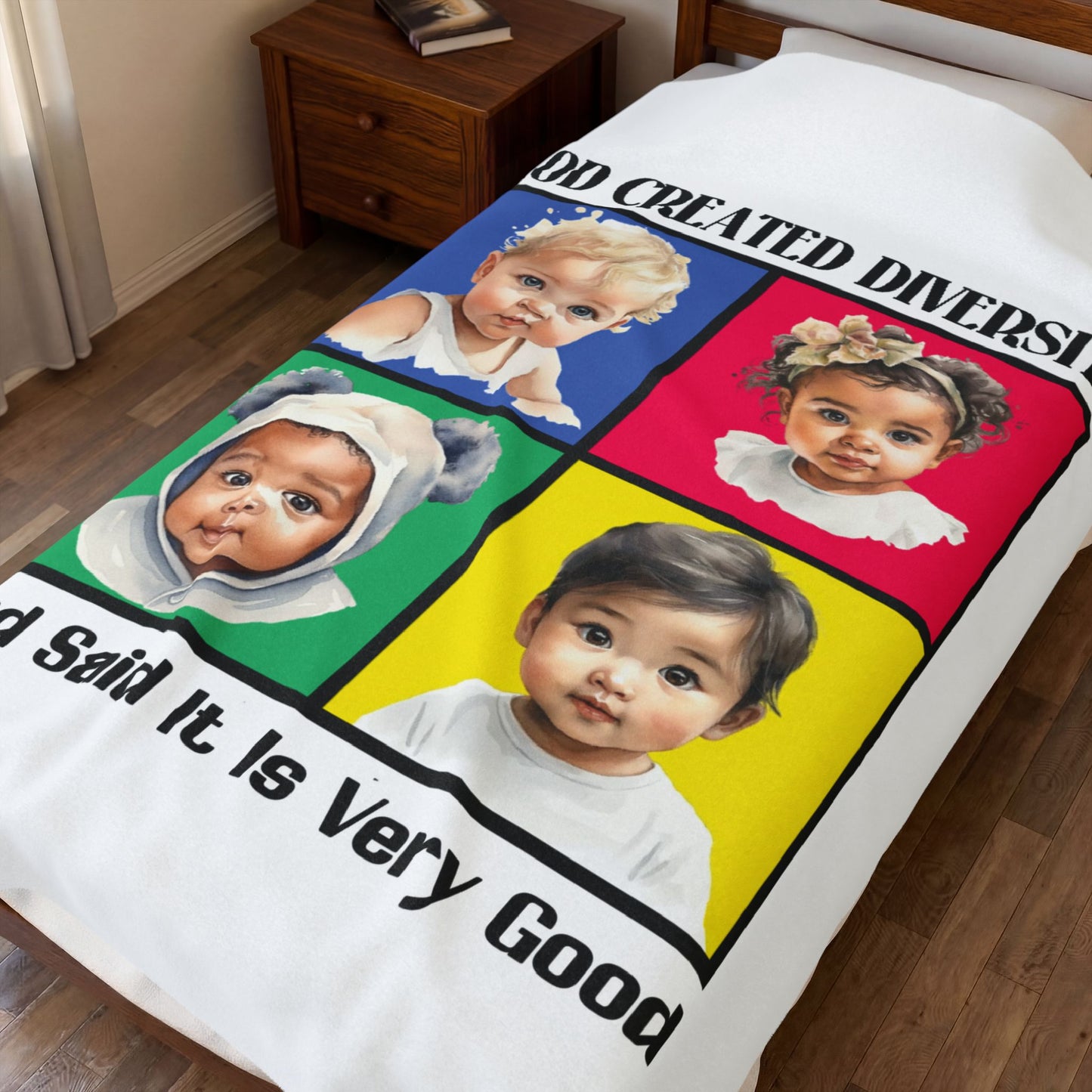 Velveteen Plush Blanket — "God Created Diversity1" Mosaic Portrait Throw