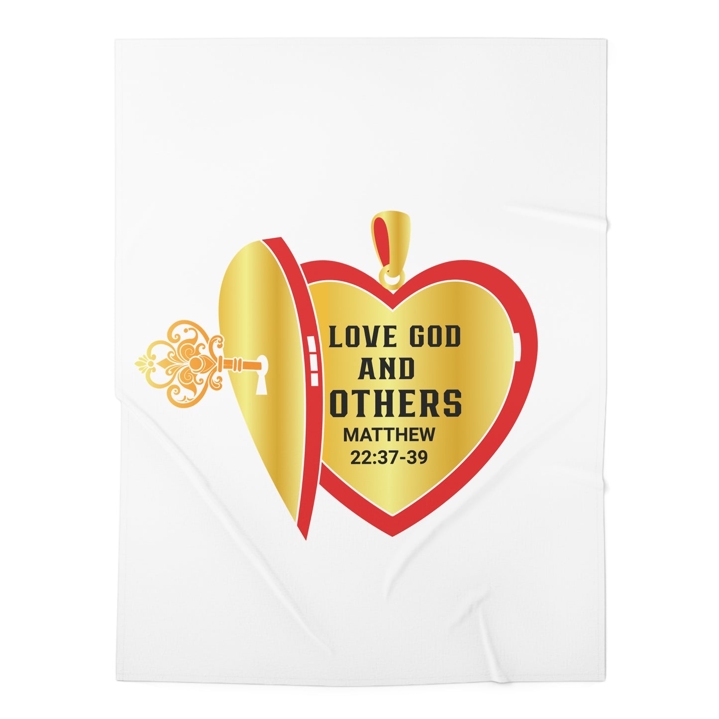Baby Swaddle Blanket — "Love God & Others" Heart Locket Christian Swaddle (2 Corinthians 6:13)