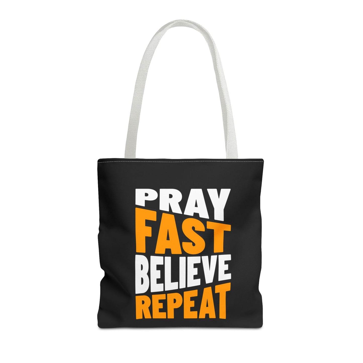 Pray-Fast-Believe-Repeat, Goat or Sheep (Black)?, Christian Tote Bag, Inspirational, Bible Faith