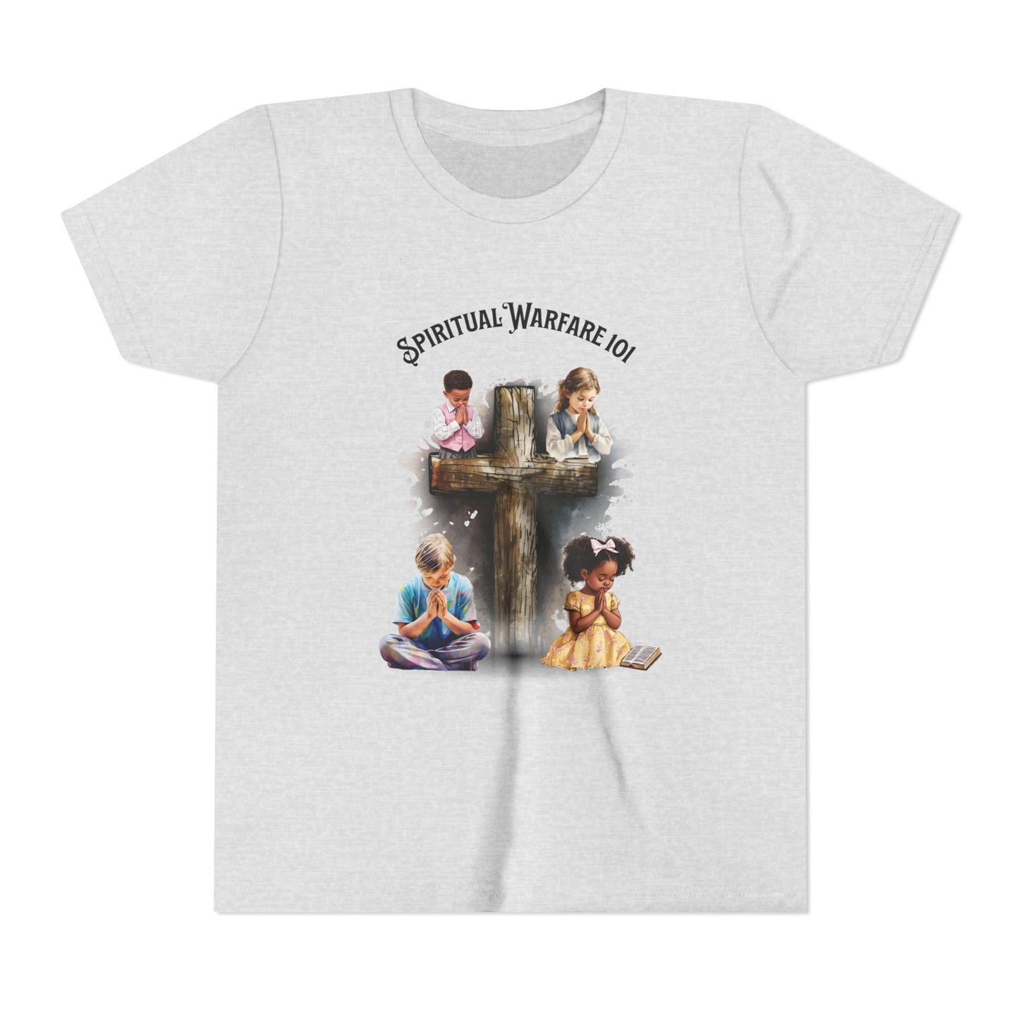 Youth Tee — "Spiritual Warfare 101" Cross Prayer Kids Christian Graphic Shirt