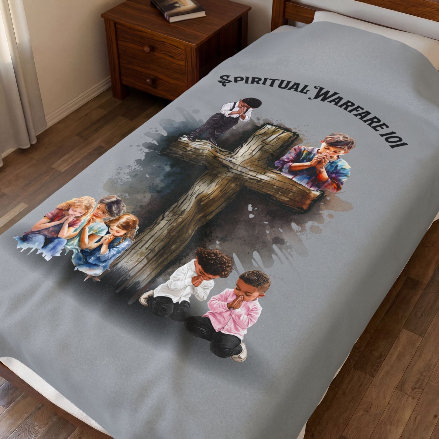 Spiritual Warfare 101 Velveteen Plush Blanket — Christian Cross Prayer Kids Throw
