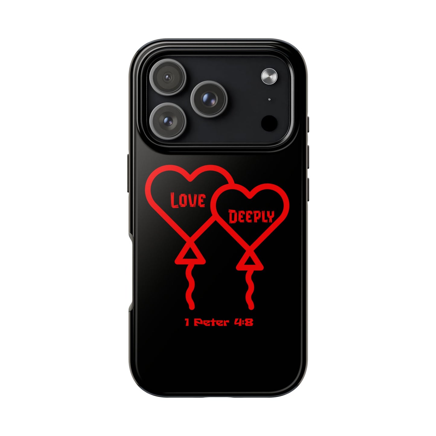 Love Deeply Phone Case — Red Heart Balloons with 1 Peter 4:8, Faith-Based