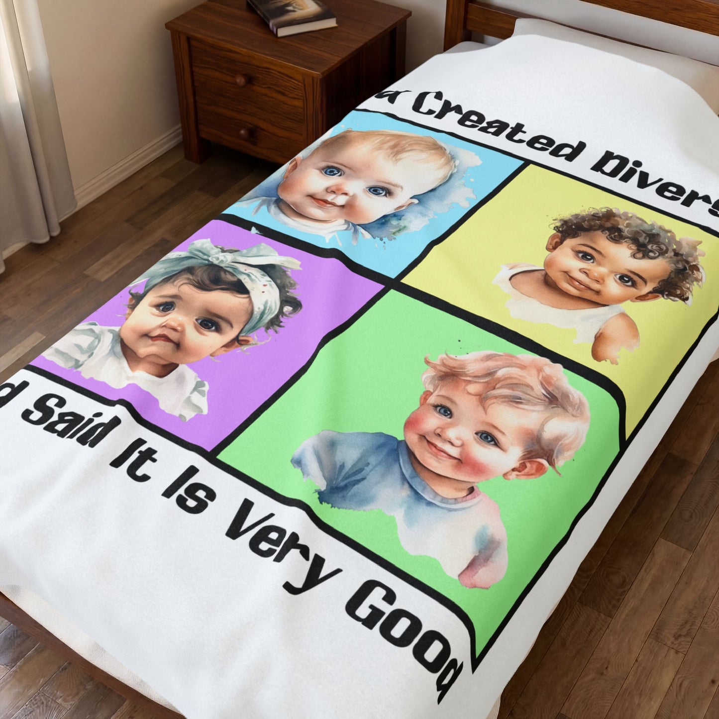 Velveteen Plush Blanket — "God Created Diversity" Mosaic Portrait Throw
