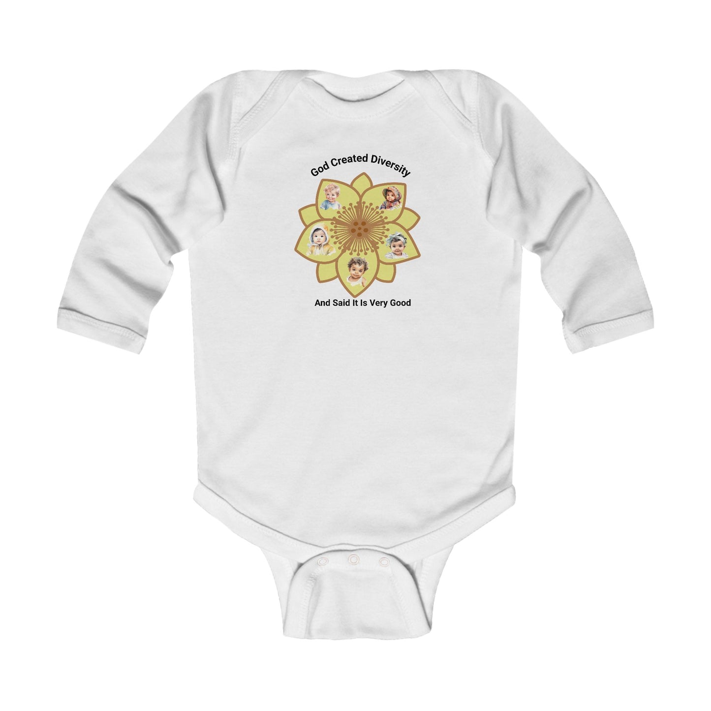 Infant Bodysuit - "God Created Diversity" Floral Design, Christian, Faith-Based