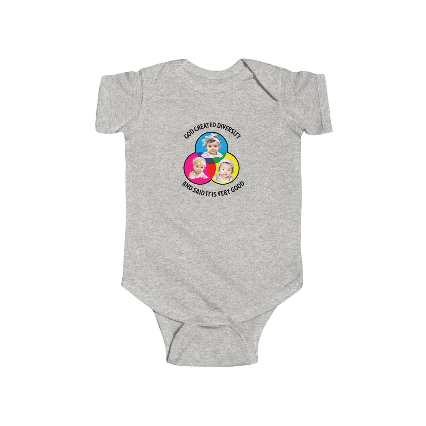 God Created Diversity, Baby Onesie, Faith-Based, Circle Baby Faces
