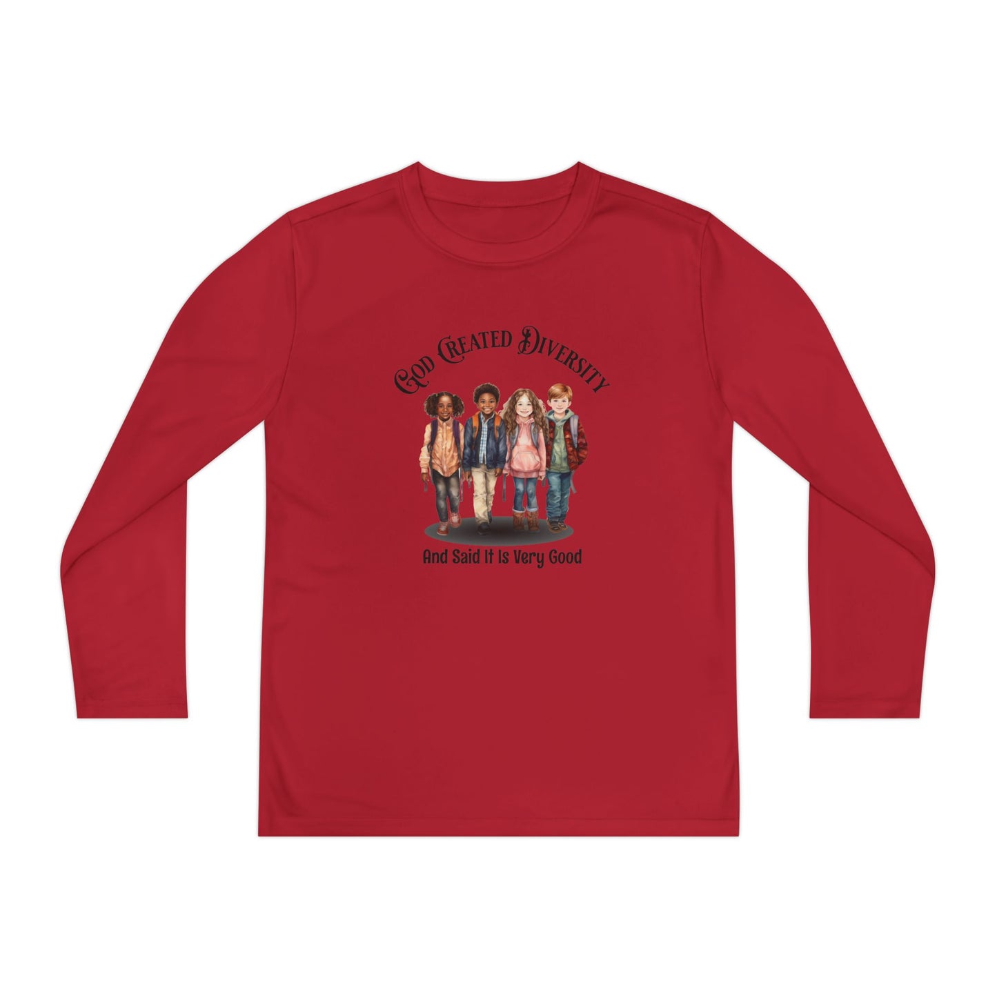 Youth Long Sleeve Tee — "God Created Diversity" Graphic Kids Shirt, Christian, Faith-Based