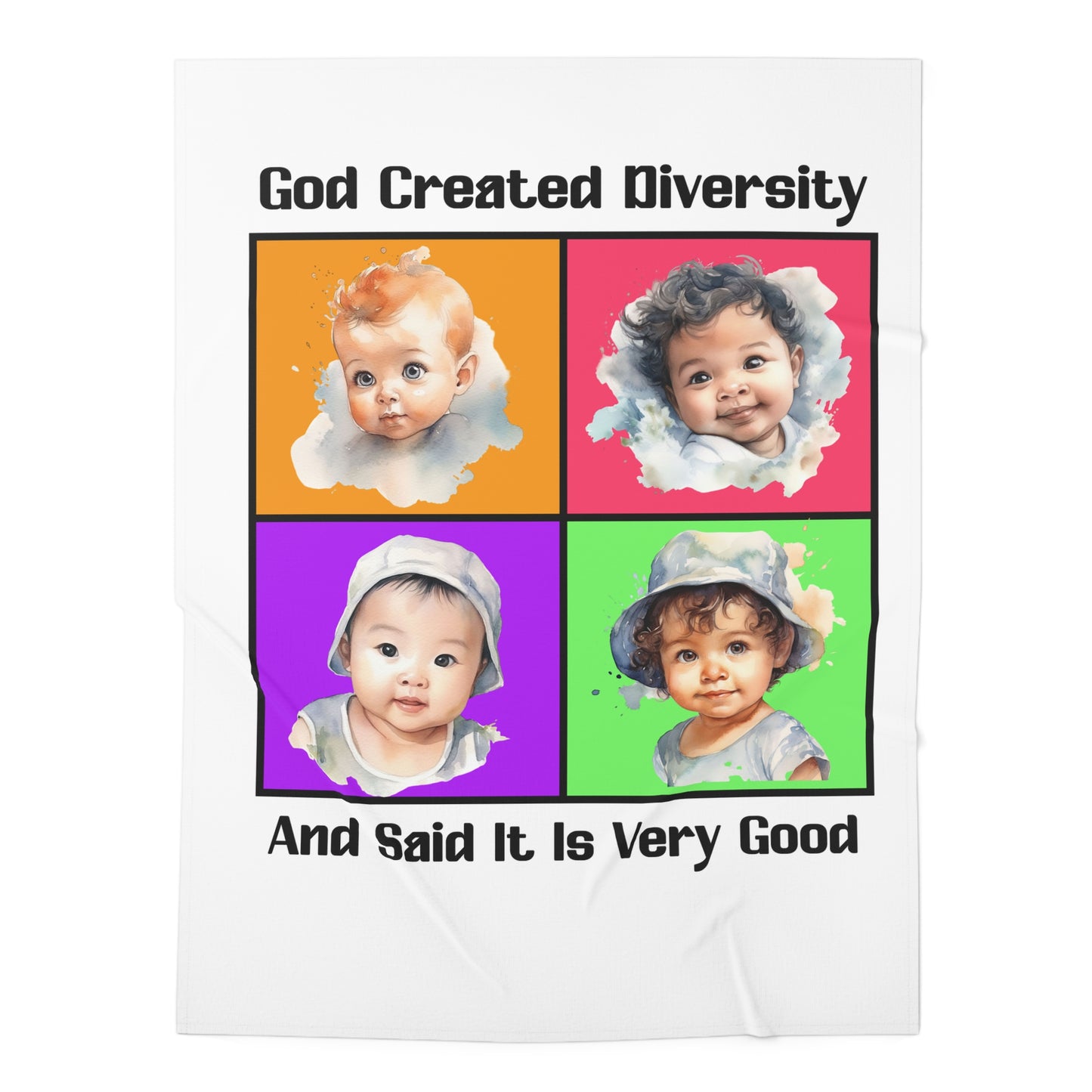 Baby Swaddle Blanket — "God Created Diversity And Said It Is Very Good" Newborn Swaddle (Colorful Baby Faces)