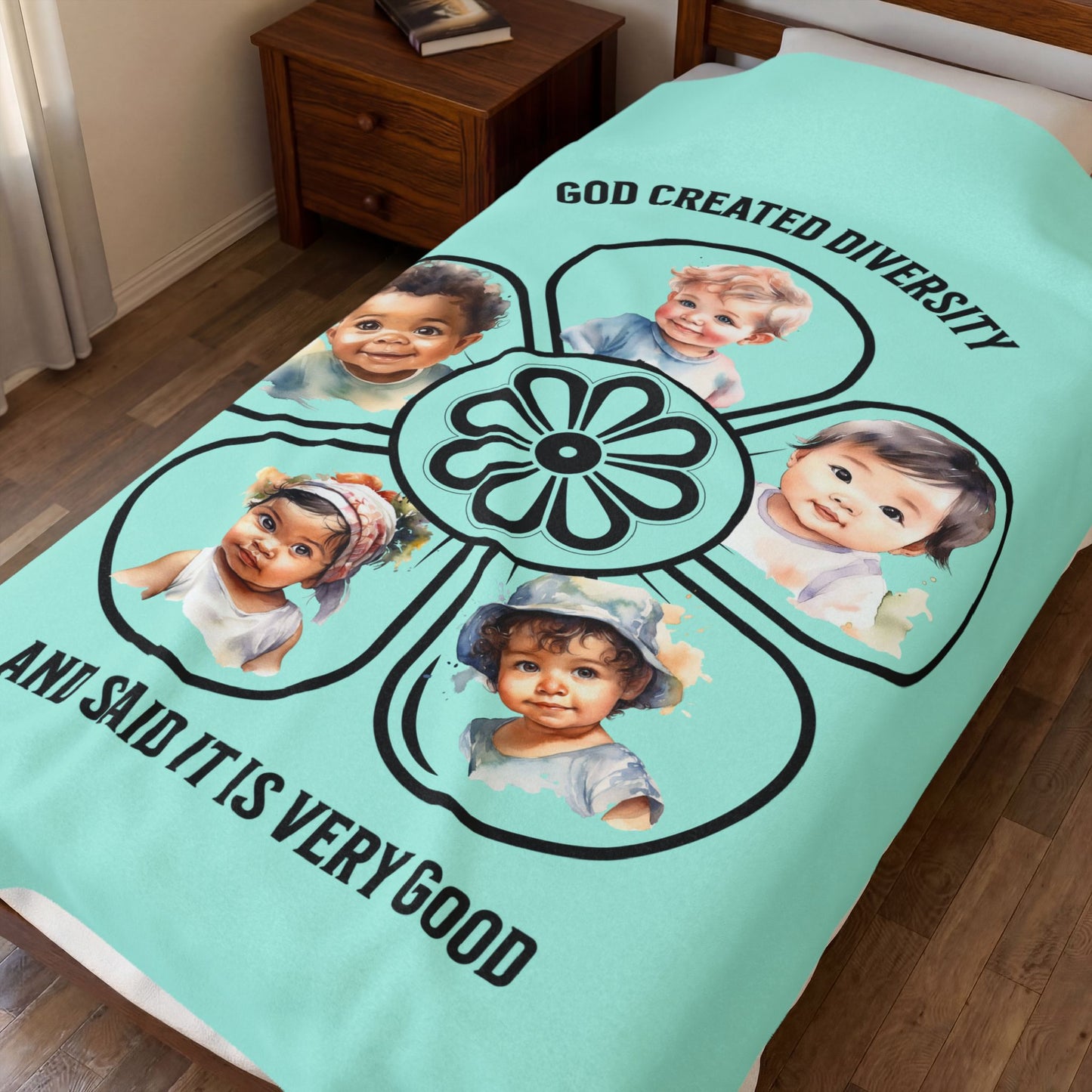 Velveteen Plush Blanket – "God Created Diversity and Said It Is Very Good" Baby Photo Floral Design