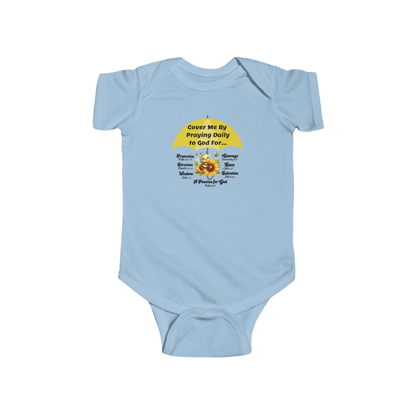 Cover Me By Praying Daily, Baby Onesie, Faith-Based, Bubble Bee