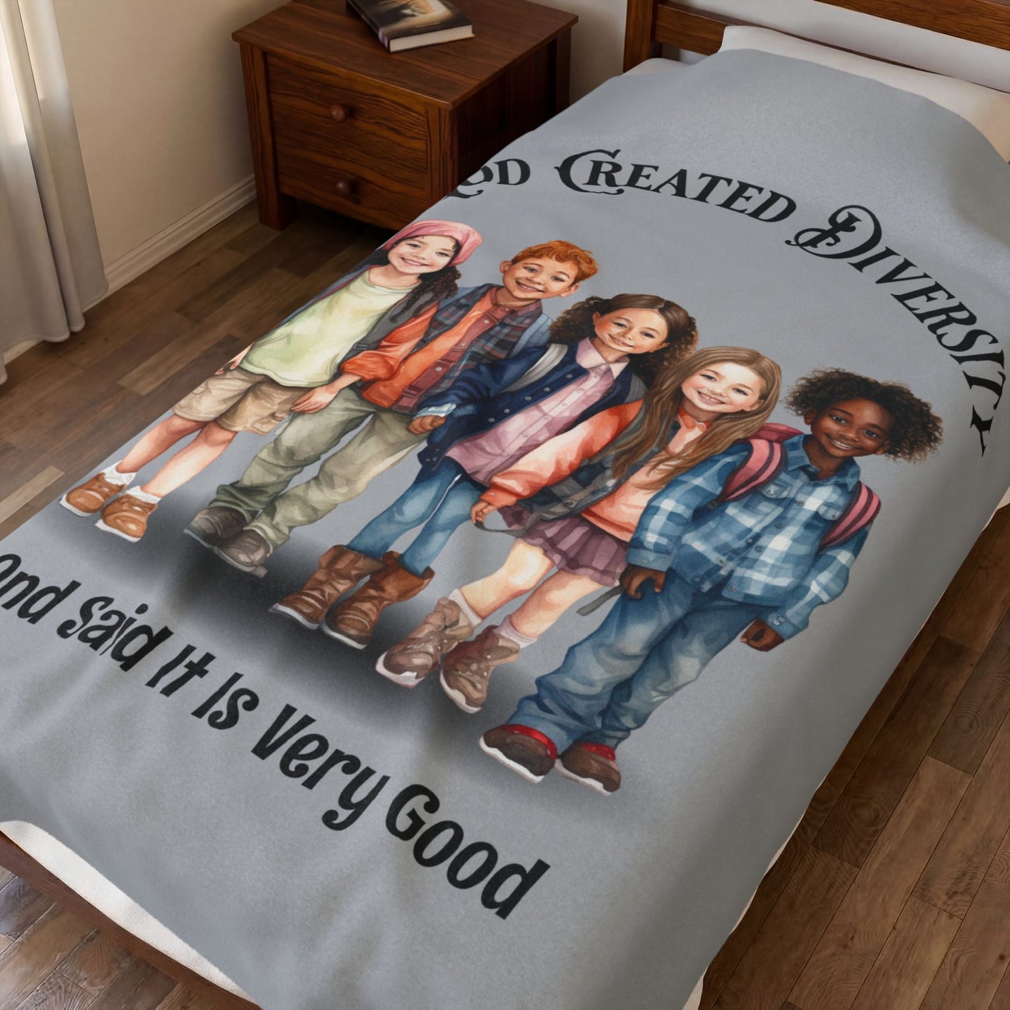 Velveteen Plush Blanket — "God Created Diversity" Mosaic Portrait Throw