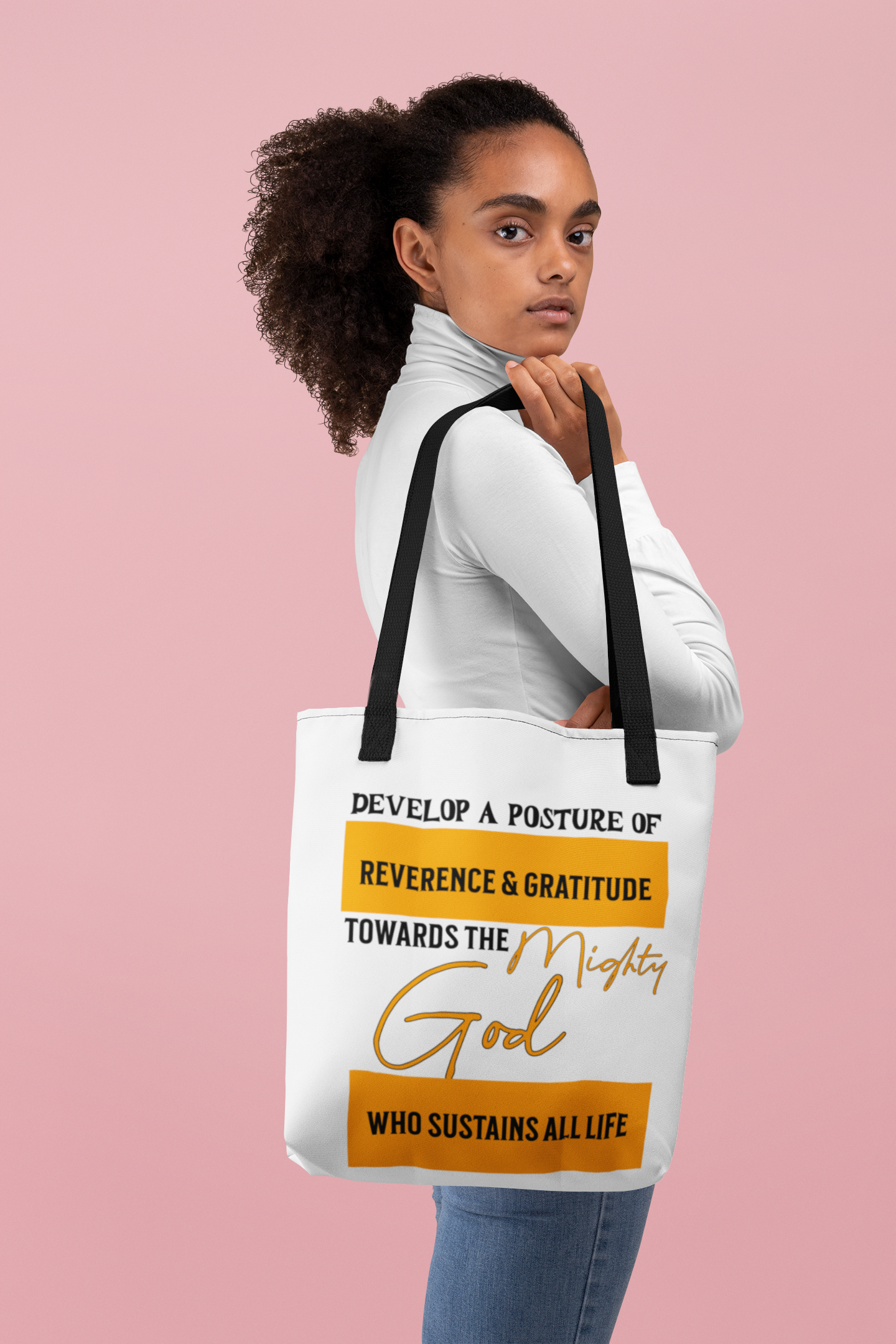 Mighty God Who Sustains All Life, Christian Tote Bag, Inspirational Christian Gift, Bible Faith