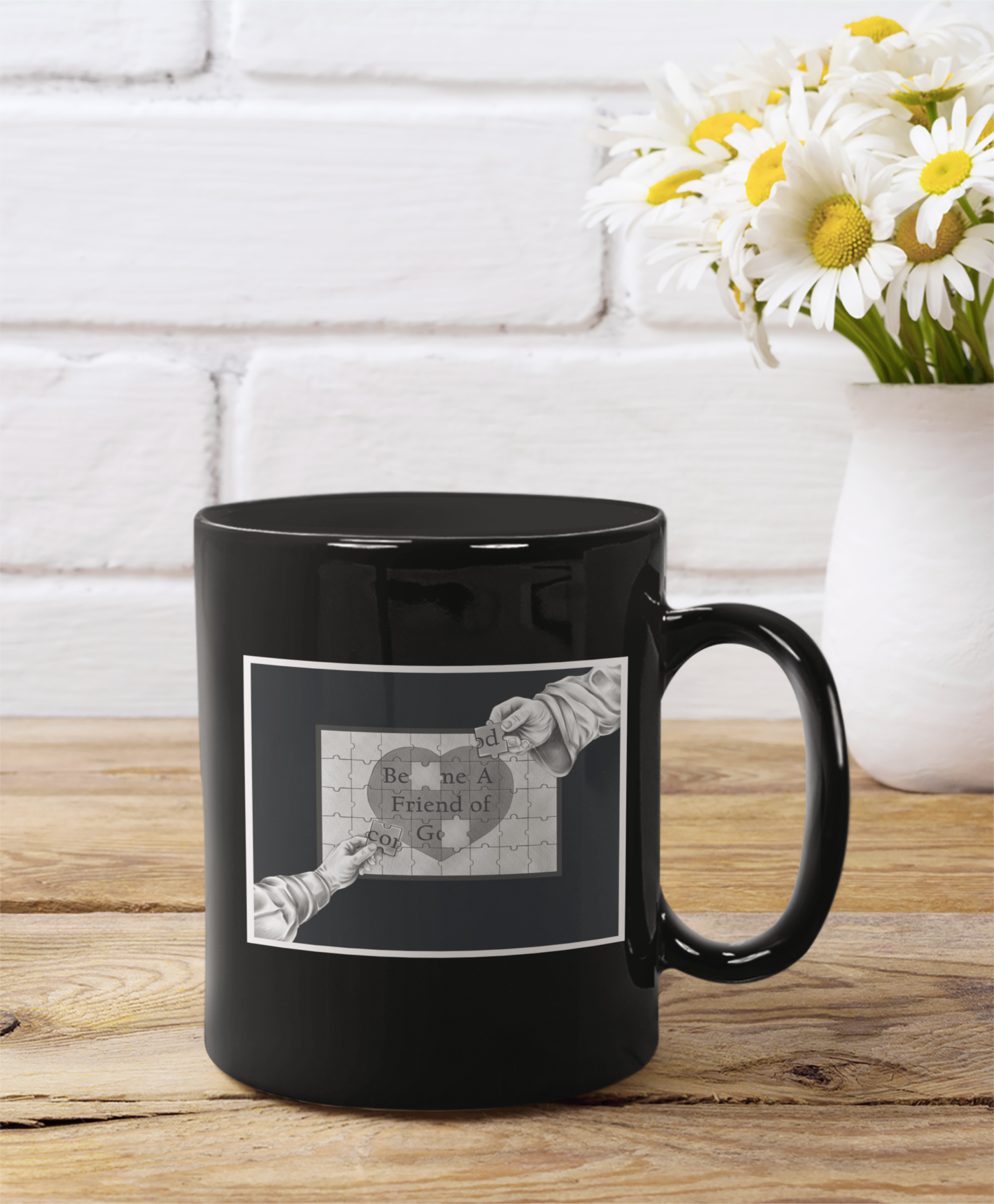Become a Friend of God Puzzle Design, (Black & White), Christian Mug, Faith-Based