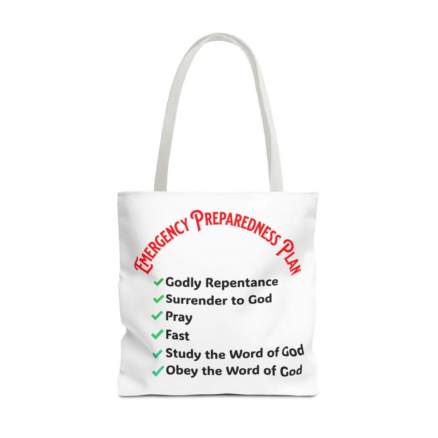 Emergency Preparedness Plan Tote, Christian Tote Bag, Inspirational Christian Gift, Bible Faith