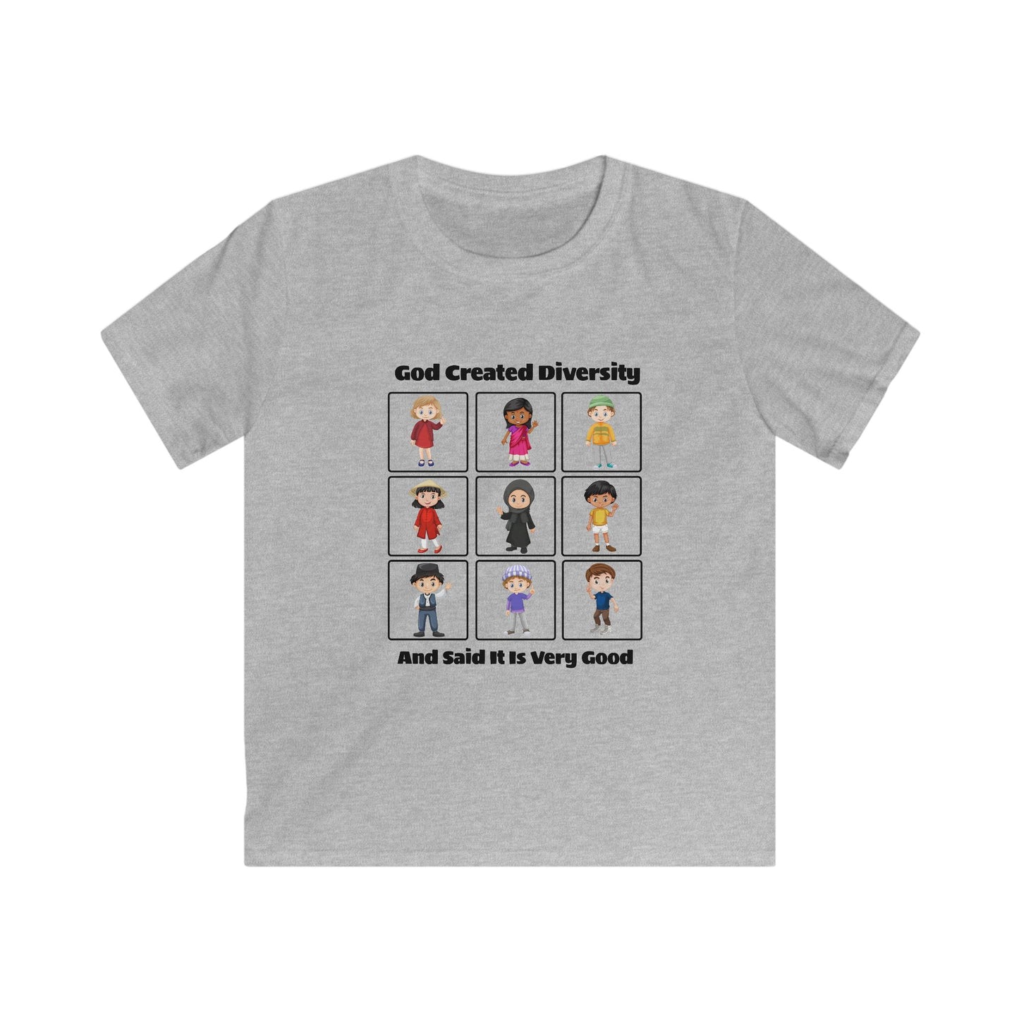 Kids Tee — "God Created Diversity" Cute Multicultural Children Graphic Shirt, Christian, Faith-Based