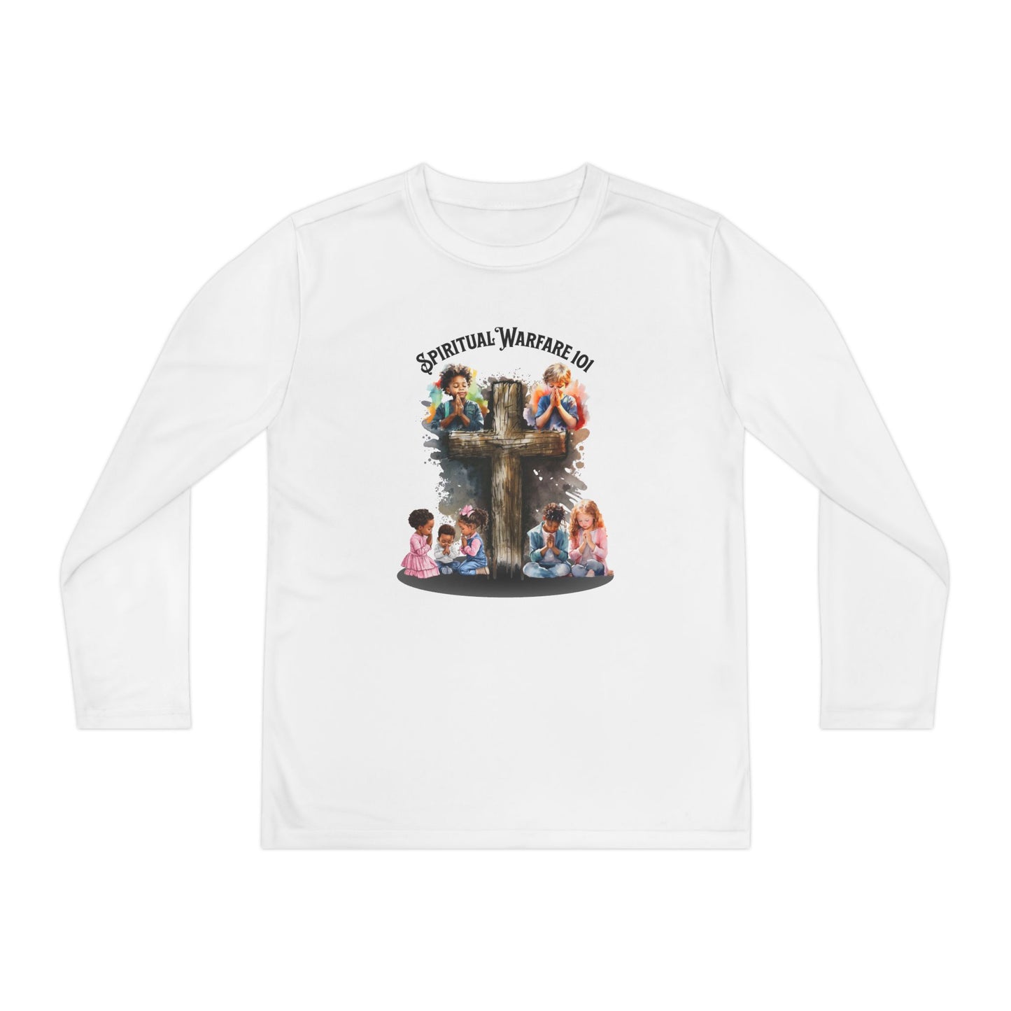 Youth Long Sleeve Tee — "Spiritual Warfare" Kids Christian Prayer Shirt