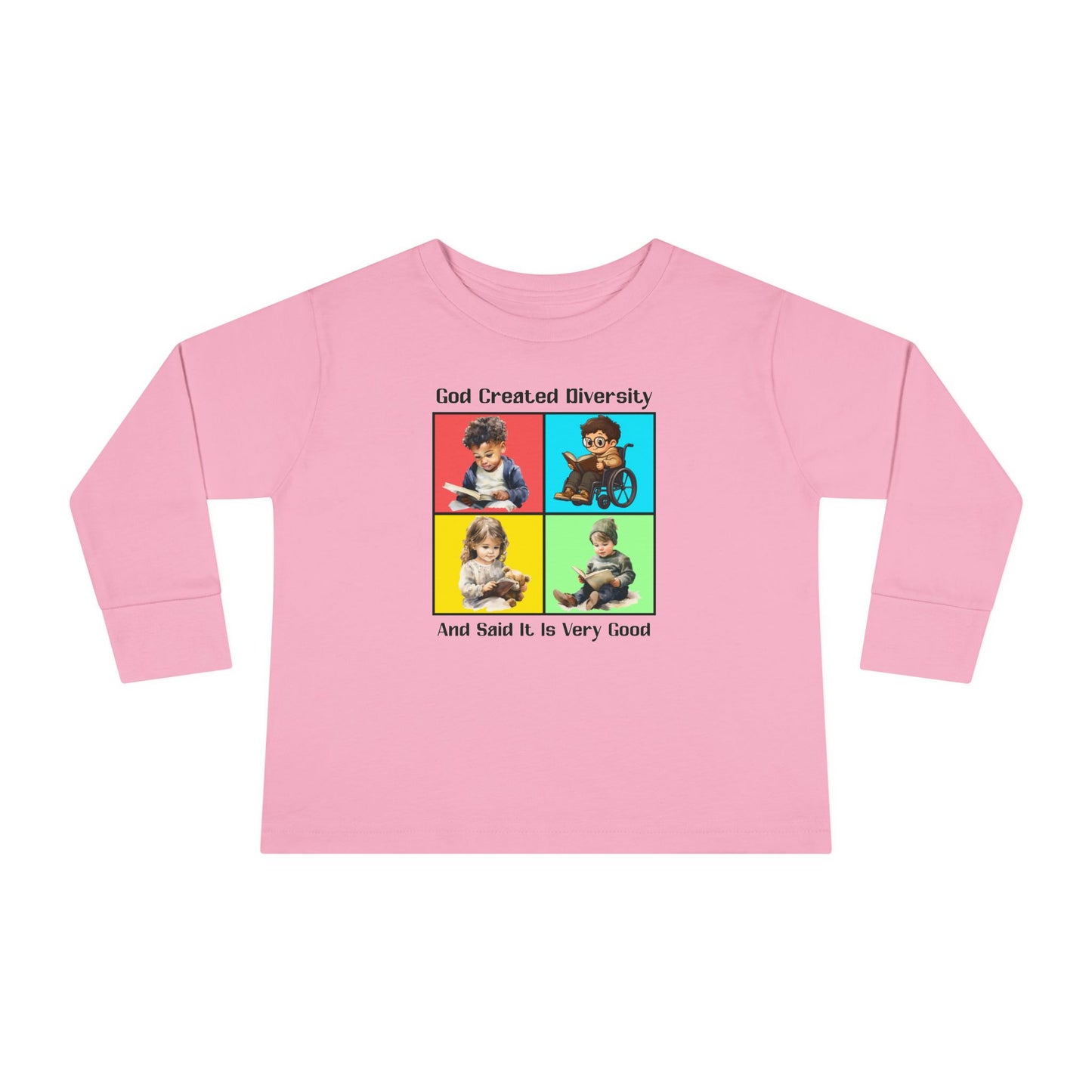 Toddler Long Sleeve Tee — "God Created Diversity" Kids Graphic Shirt, Faith-Based