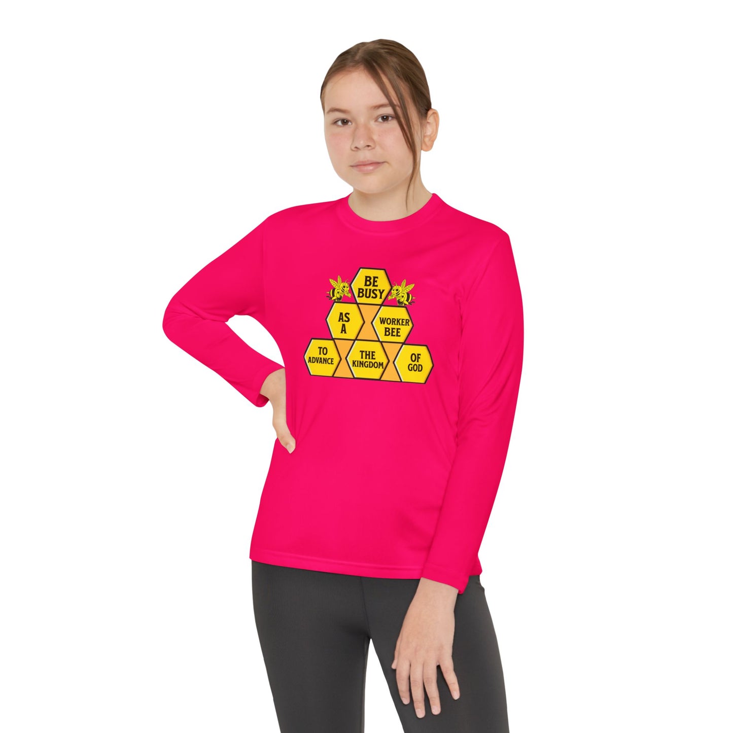 Be Busy As A Worker Bee, Youth Long Sleeve Tee — Christian, Faith-Based