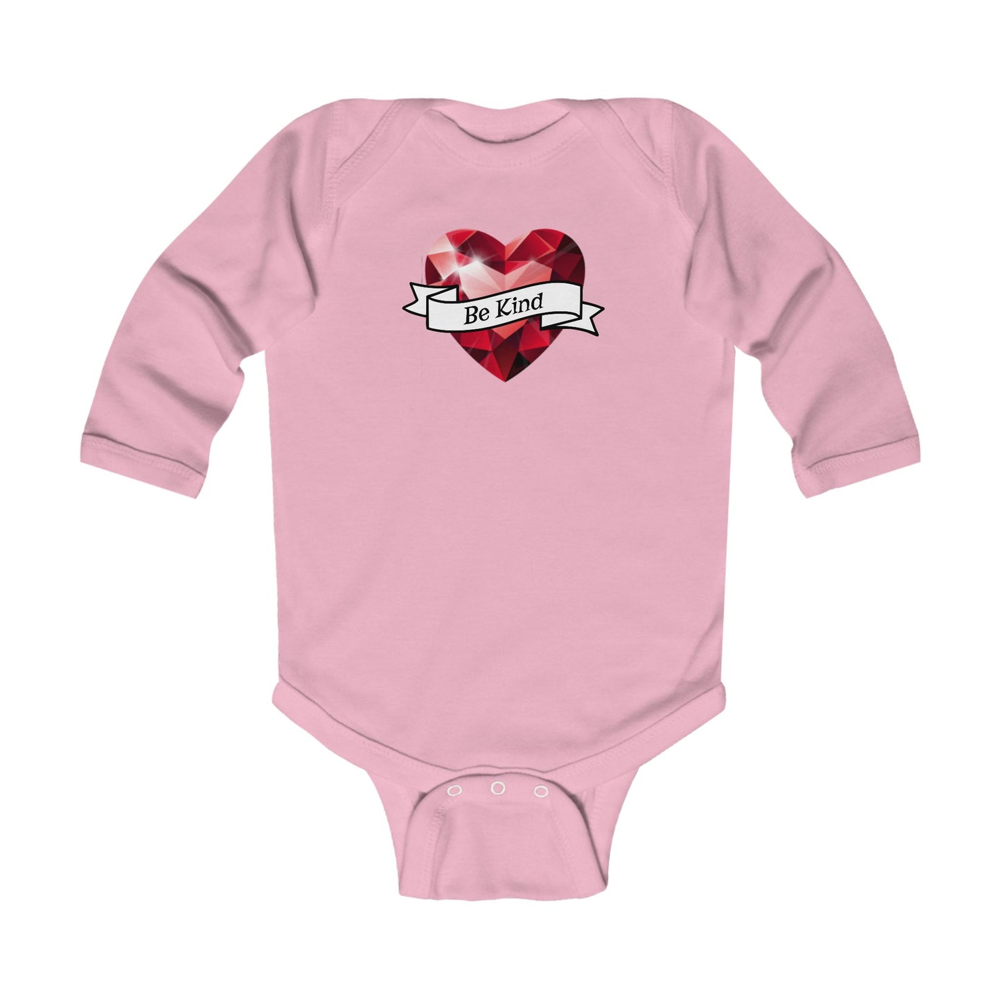 Be Kind Heart Infant Bodysuit — Long Sleeve Baby Onesie with Red Gem Heart-Faith, Christian