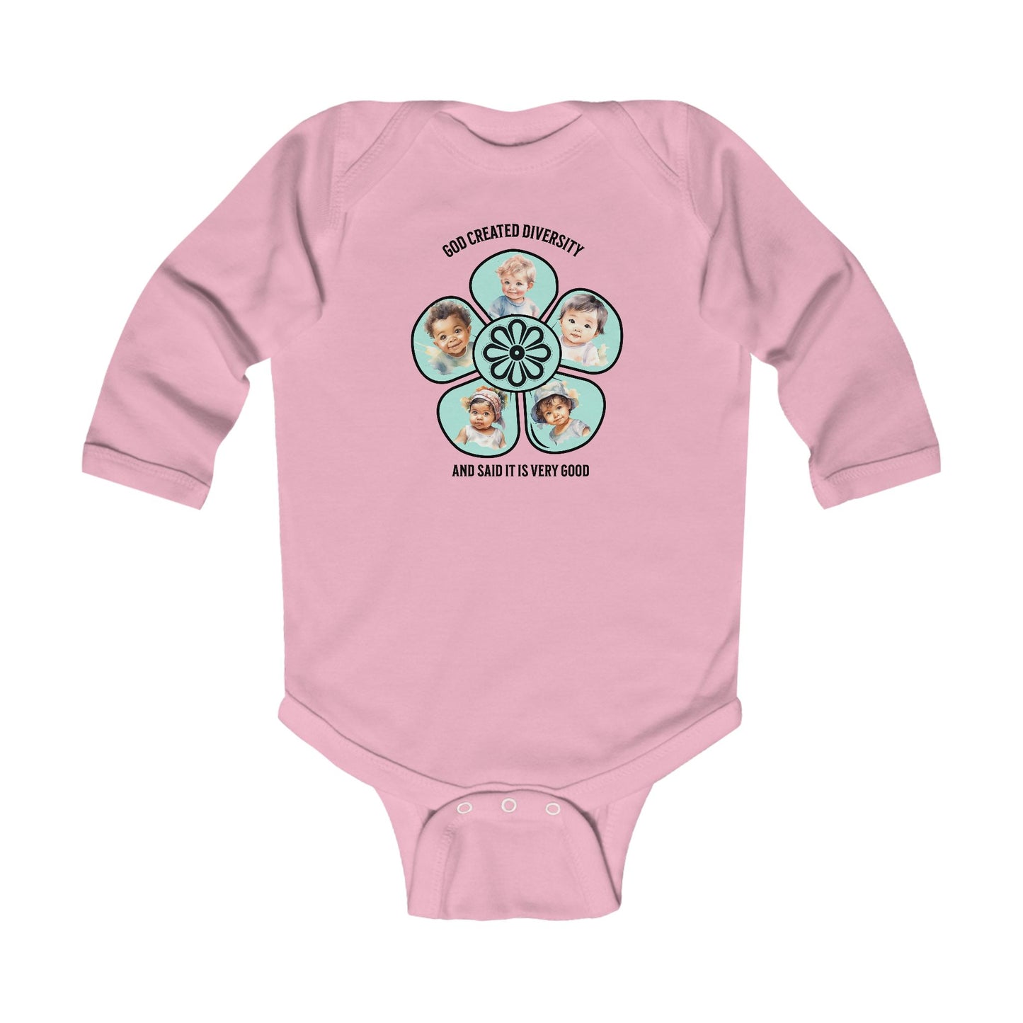Infant Long Sleeve Onesie, God Created Diversity, Christian, Faith-Based