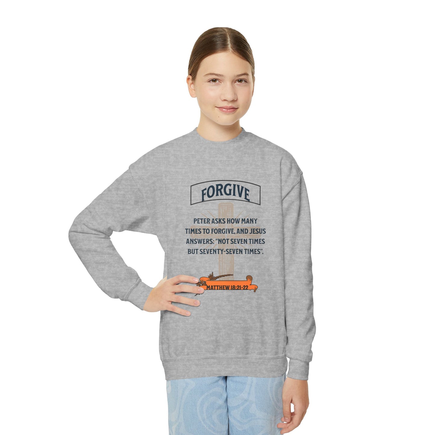 Forgive Youth Crewneck Sweatshirt – Inspirational Christian Quote Graphic