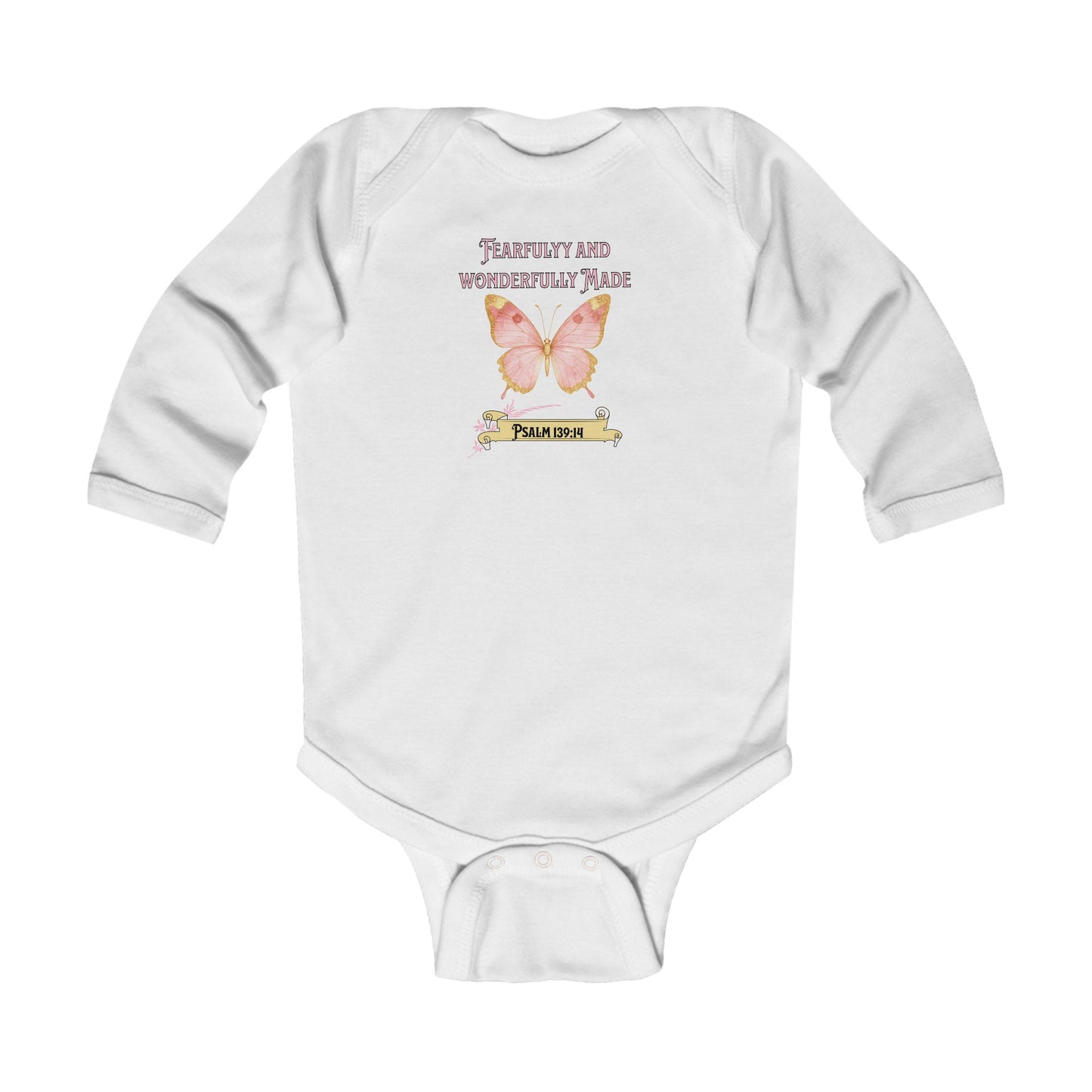 Fearfully and Wonderfully Made, Butterfly, Christian Infant Long Sleeve Onesie, Faith-Based