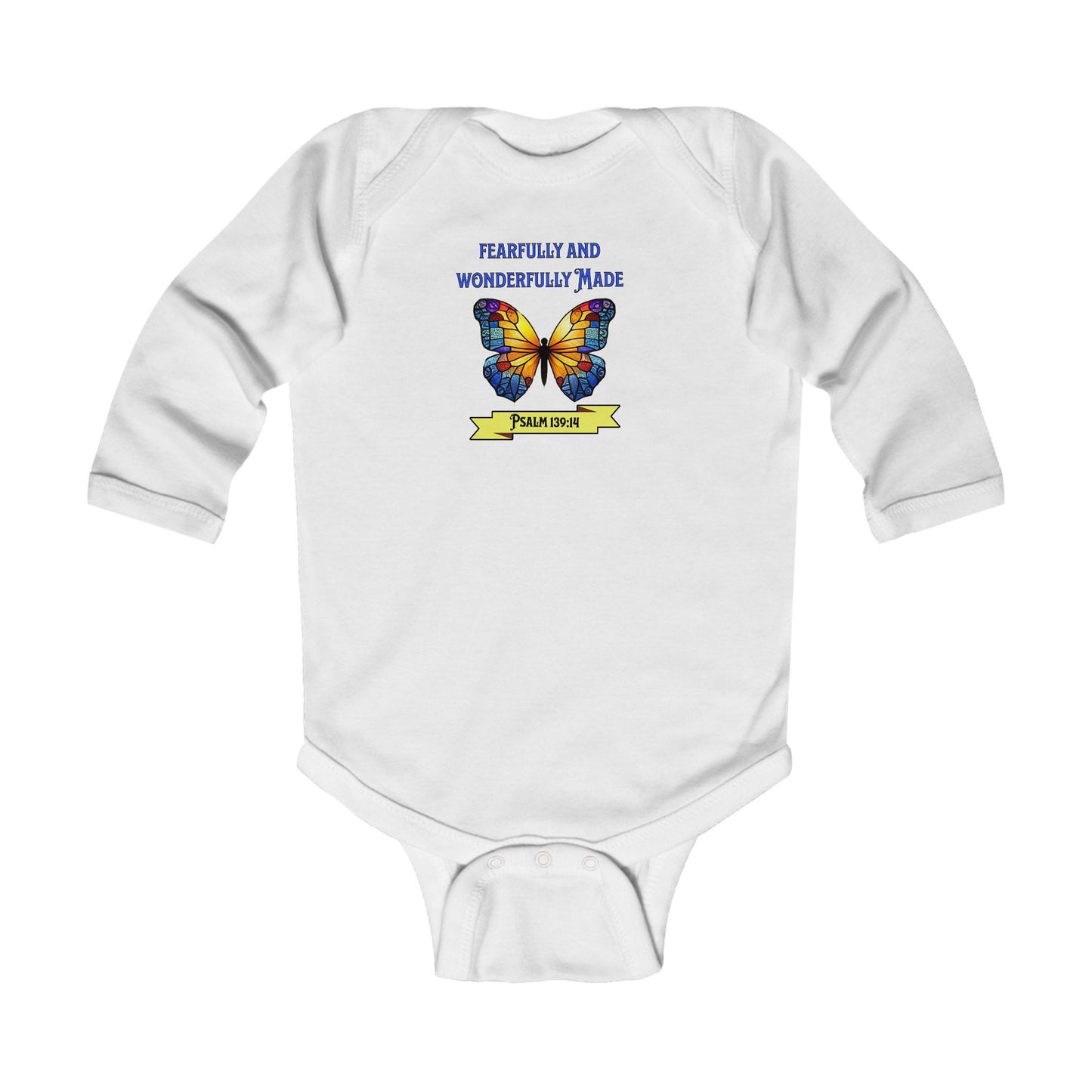 Fearfully and Wonderfully Made, Butterfly, Christian Infant Long Sleeve Onesie, Faith-Based