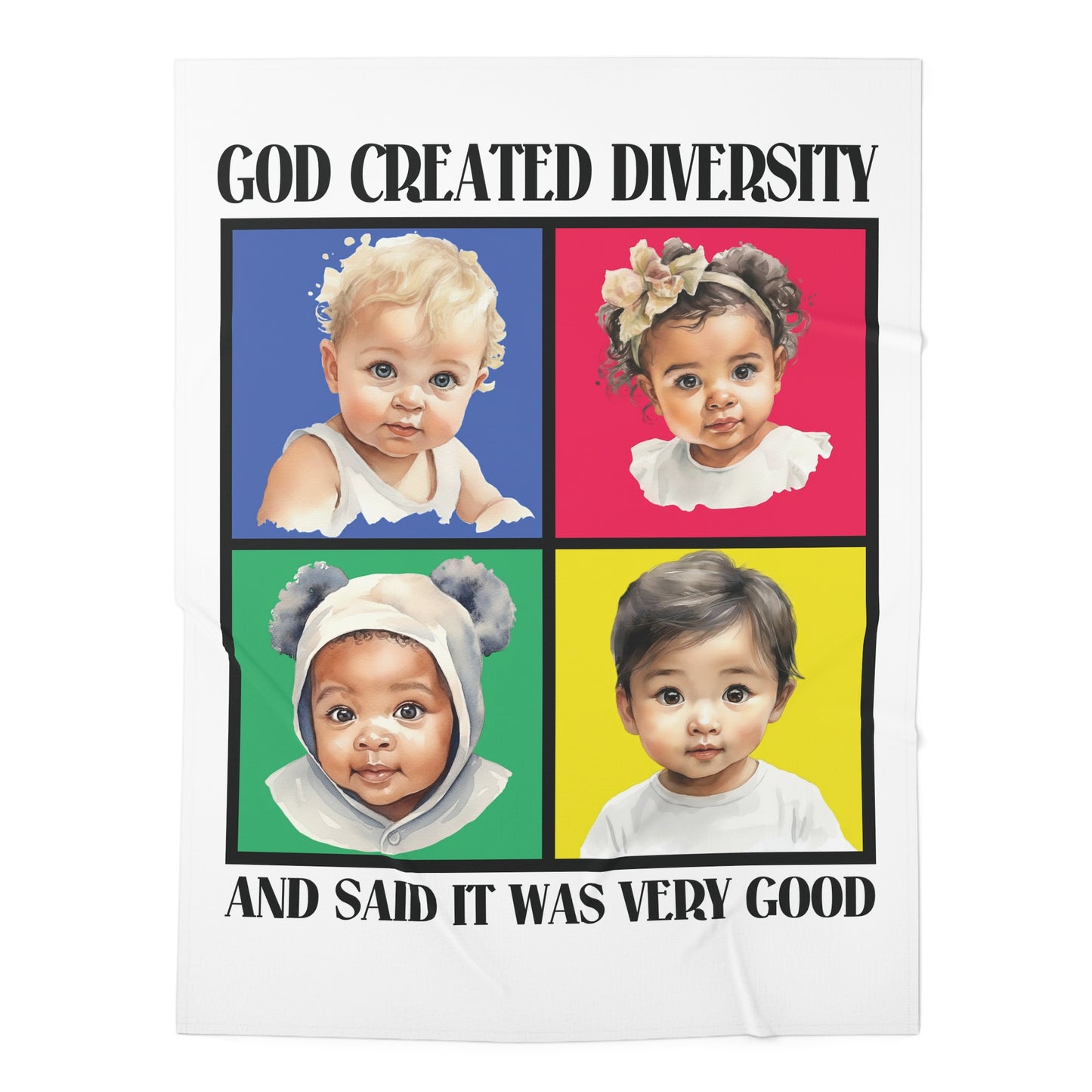 God Created Diversity Baby Swaddle Blanket – Multicultural Baby Portraits, Gender-Neutral Nursery Gift