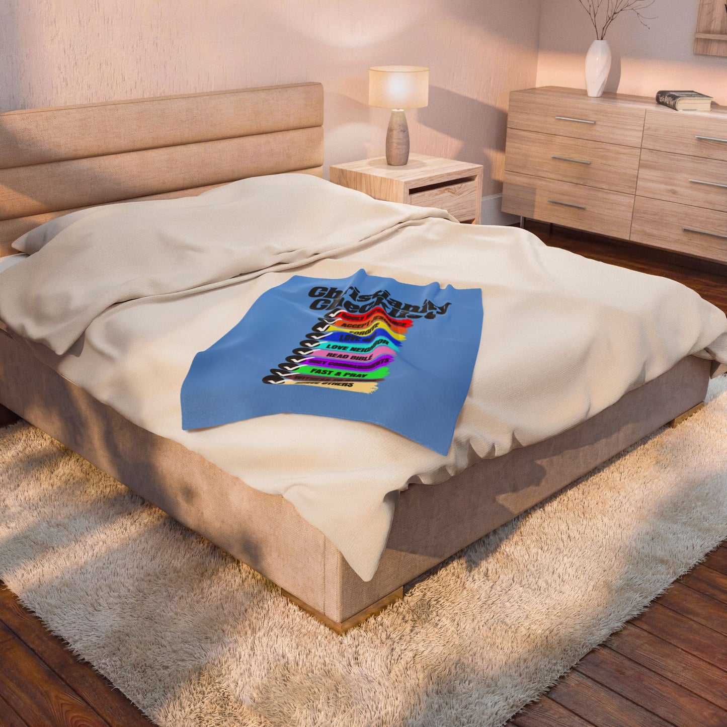Christianity Checklist Velveteen Plush Blanket – Rainbow Faith Checklist Throw,