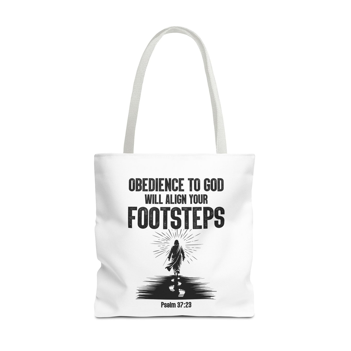 Obedience To God Will Align Footsteps, Christian Tote Bag, Inspirational, Bible Faith