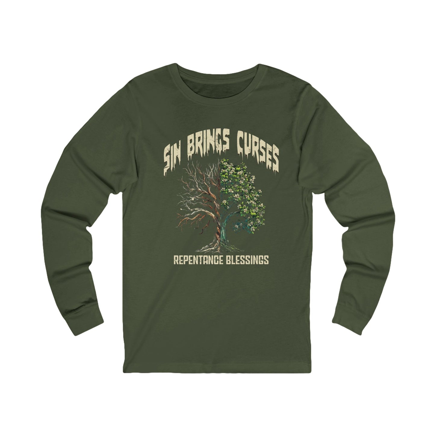 Sin Brings Curses-Repentance Blessings,-Long Sleeve Tee — Faith-Based Christian Message Shirt