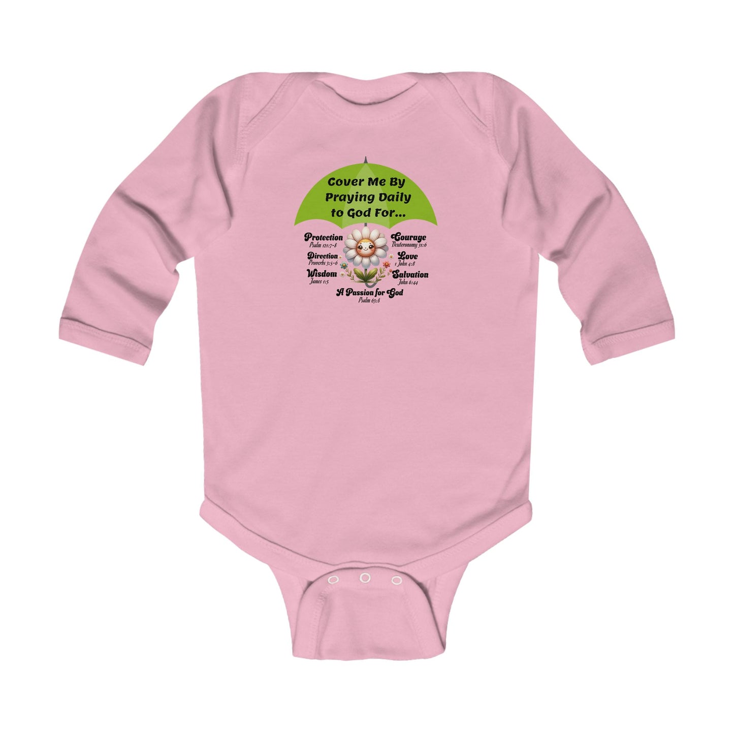 Baby Bodysuit - "Cover Me By Praying Daily" Floral Christian Infant Long Sleeve Onesie, Faith-Based