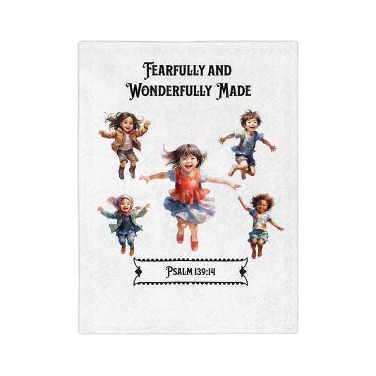 Velveteen Blanket — "Fearfully and Wonderfully Made" Psalm 139:14 Kids Christian Throw