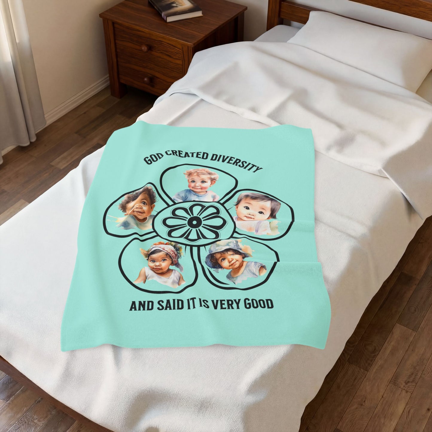 Velveteen Plush Blanket – "God Created Diversity and Said It Is Very Good" Baby Photo Floral Design