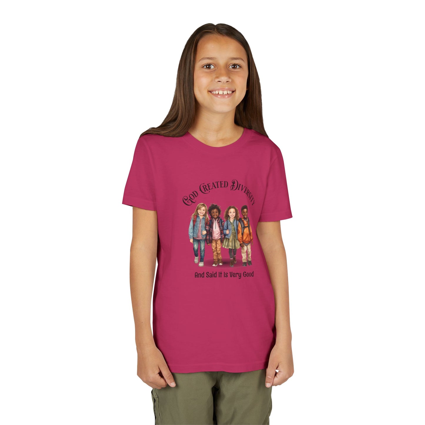 Youth Tee — "God Created Diversity and Said It Is Very Good" Kids Graphic Shirt, Faith-Based