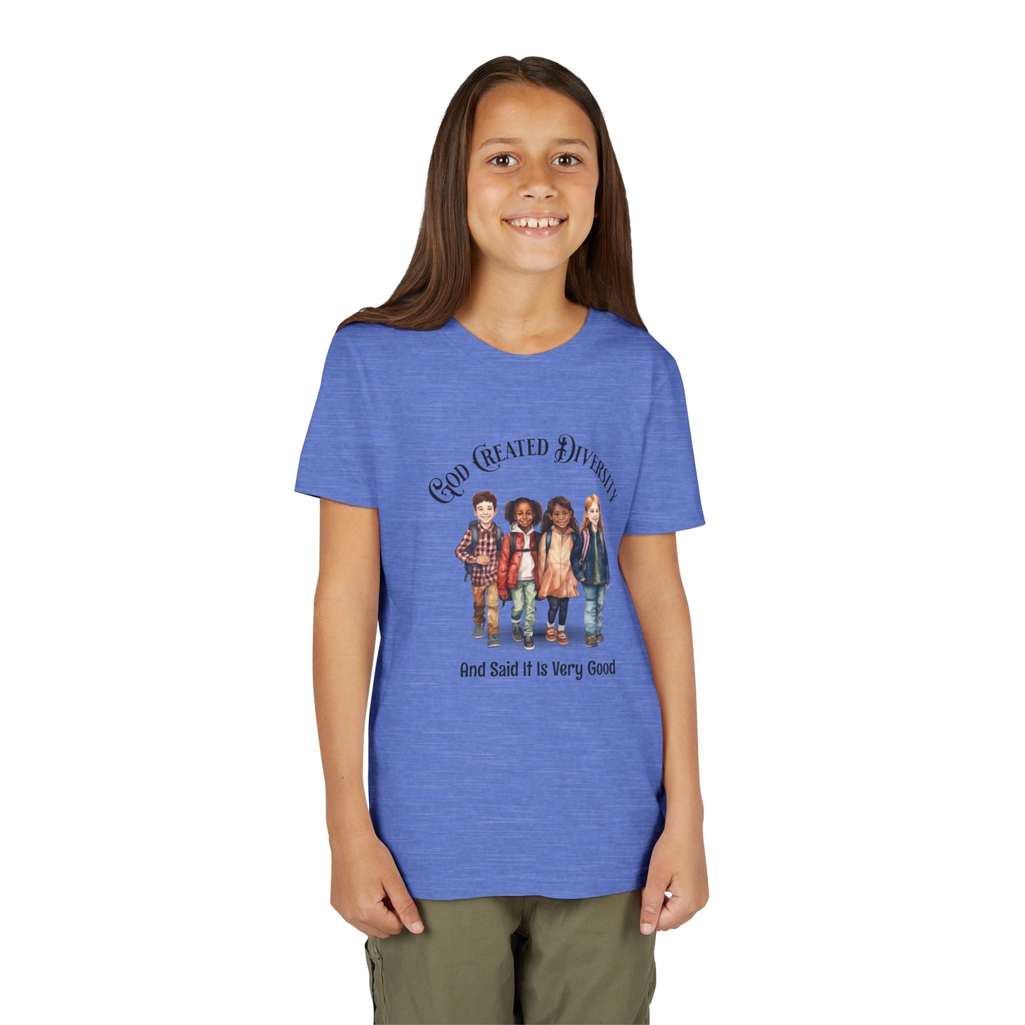 Youth Tee — "God Created Diversity and Said It Is Very Good" Kids Graphic Shirt, Faith-Based