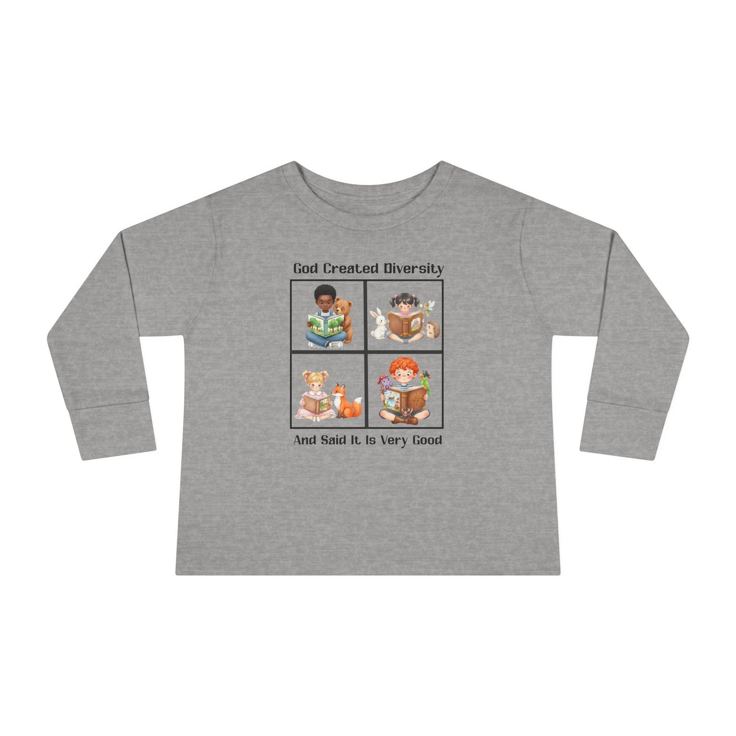 Toddler Long Sleeve Tee — "God Created Diversity" Kids Graphic Shirt, Faith-Based