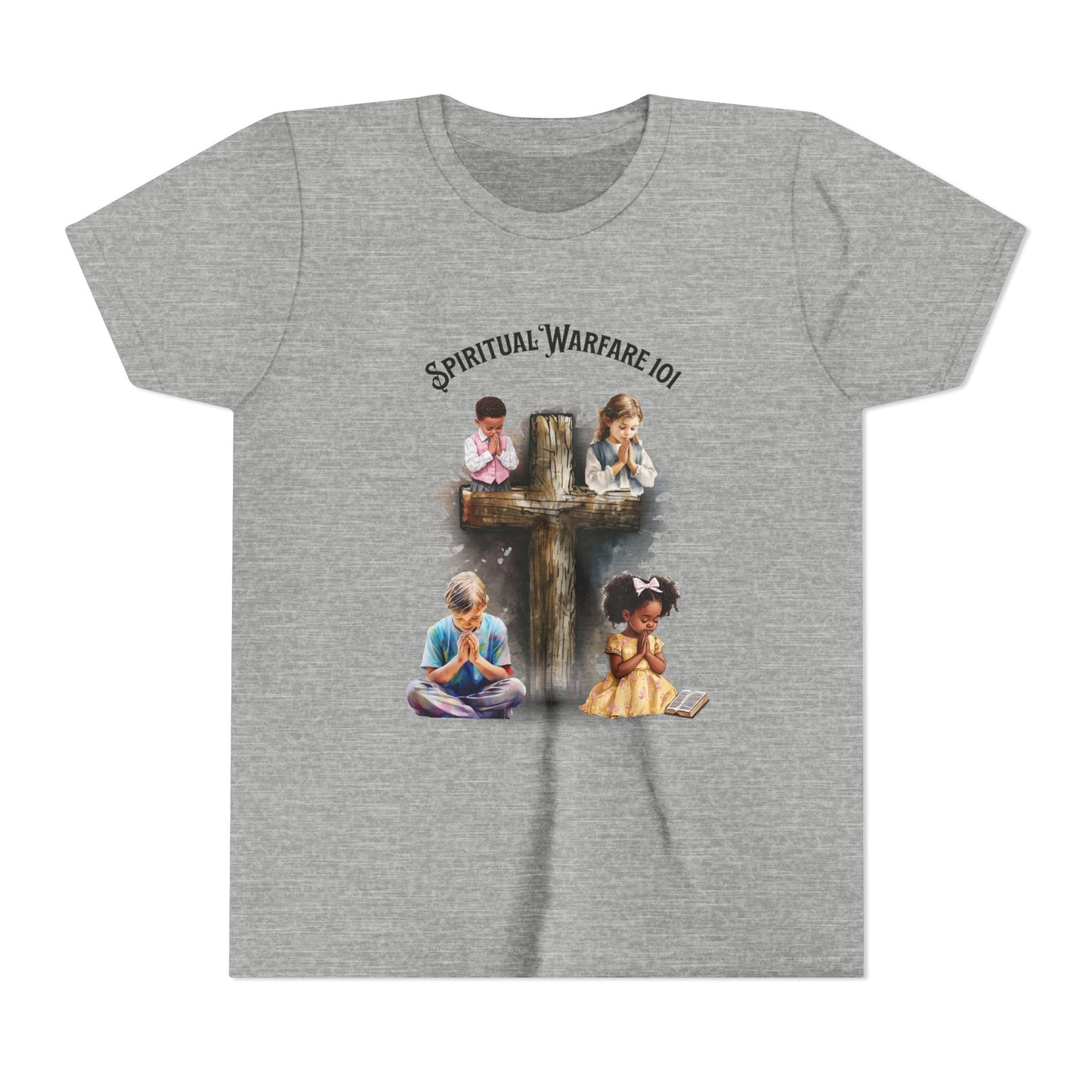 Youth Tee — "Spiritual Warfare 101" Cross Prayer Kids Christian Graphic Shirt