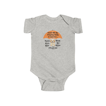 Cover Me By Praying Daily, Baby Onesie, Faith-Based, Puppy