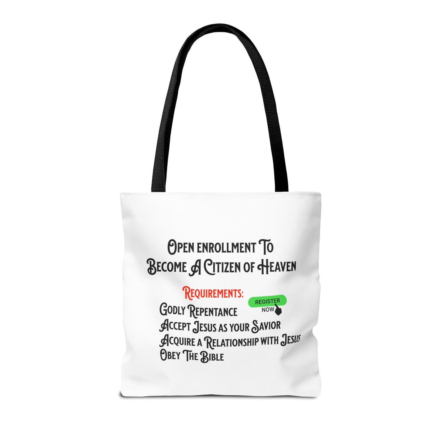 Open Enrollment to Become Citizen of Heaven Tote, Christian Tote Bag, Inspirational