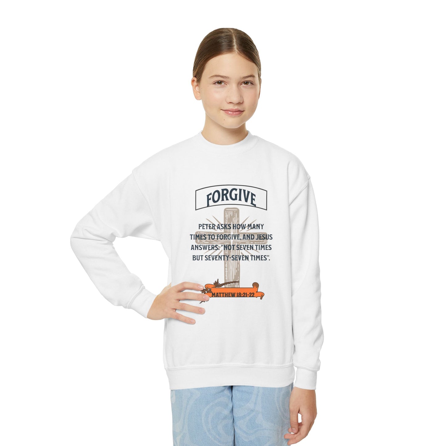 Forgive Youth Crewneck Sweatshirt – Inspirational Christian Quote Graphic