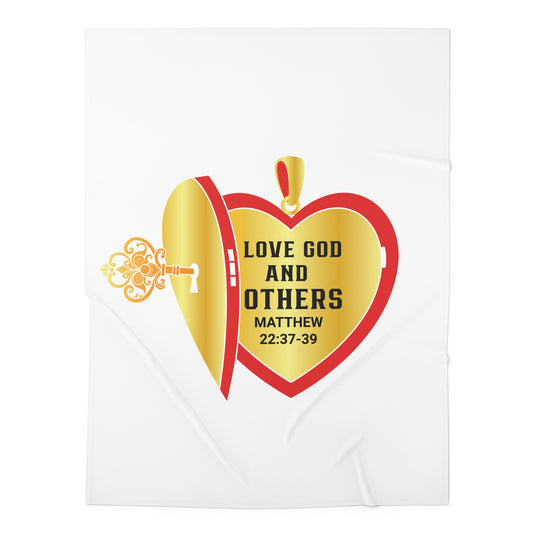 Baby Swaddle Blanket — "Love God & Others" Heart Locket Christian Swaddle (2 Corinthians 6:13)