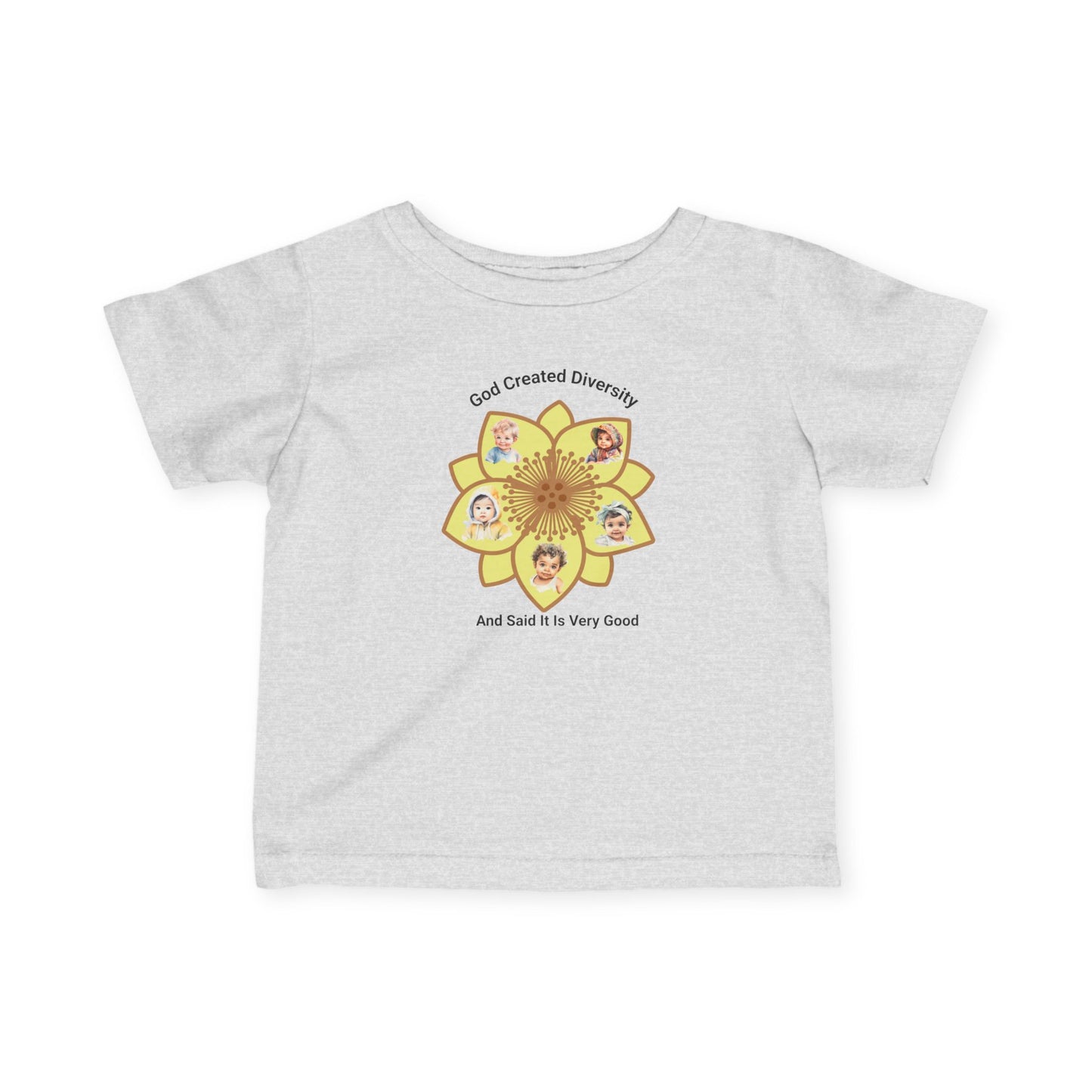 Infant Tee — "God Created Diversity and Said It Is Very Good" Floral Design, Christian, Faith-Based