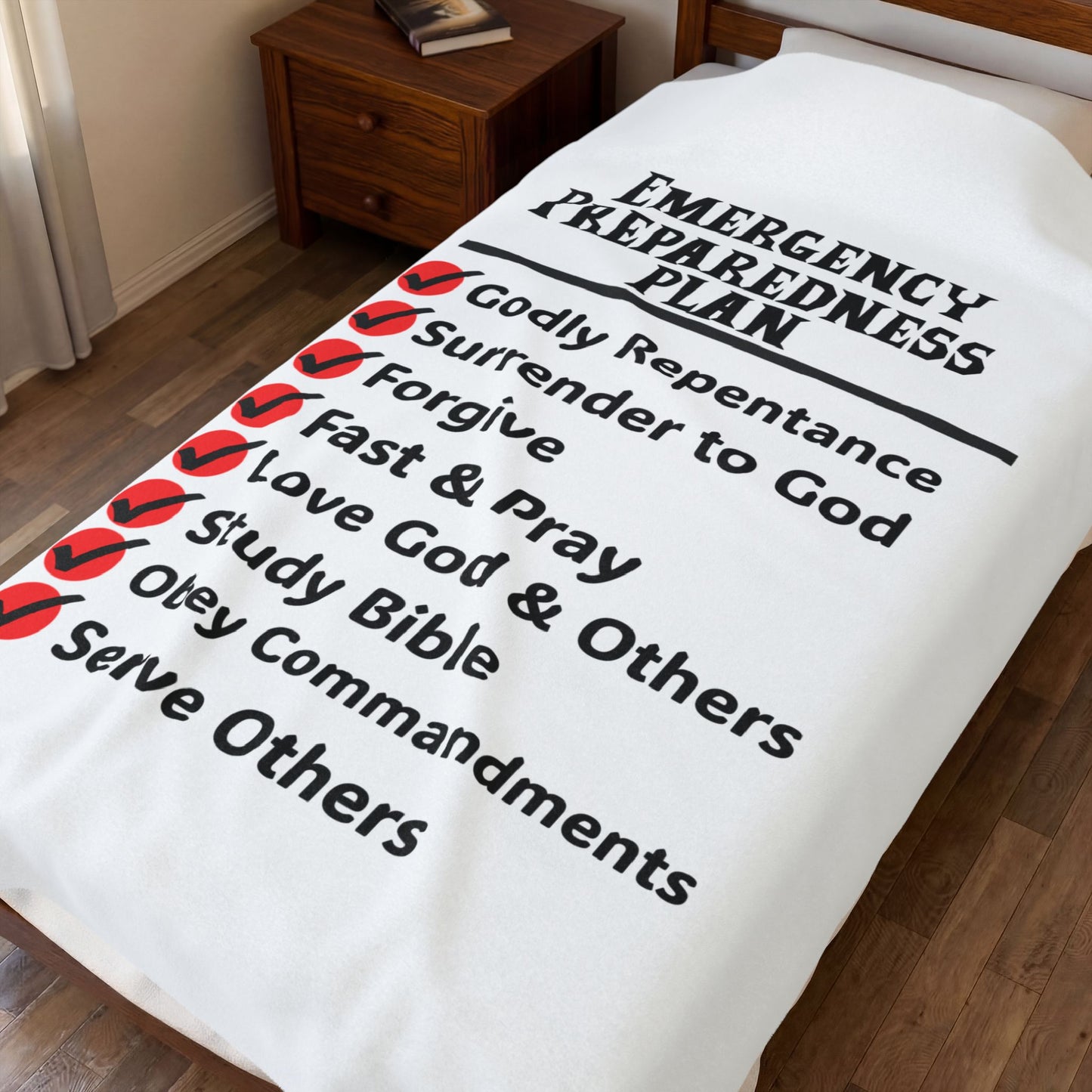 Velveteen Blanket - "Emergency Preparedness Plan" Christian Checklist, Faith-Based
