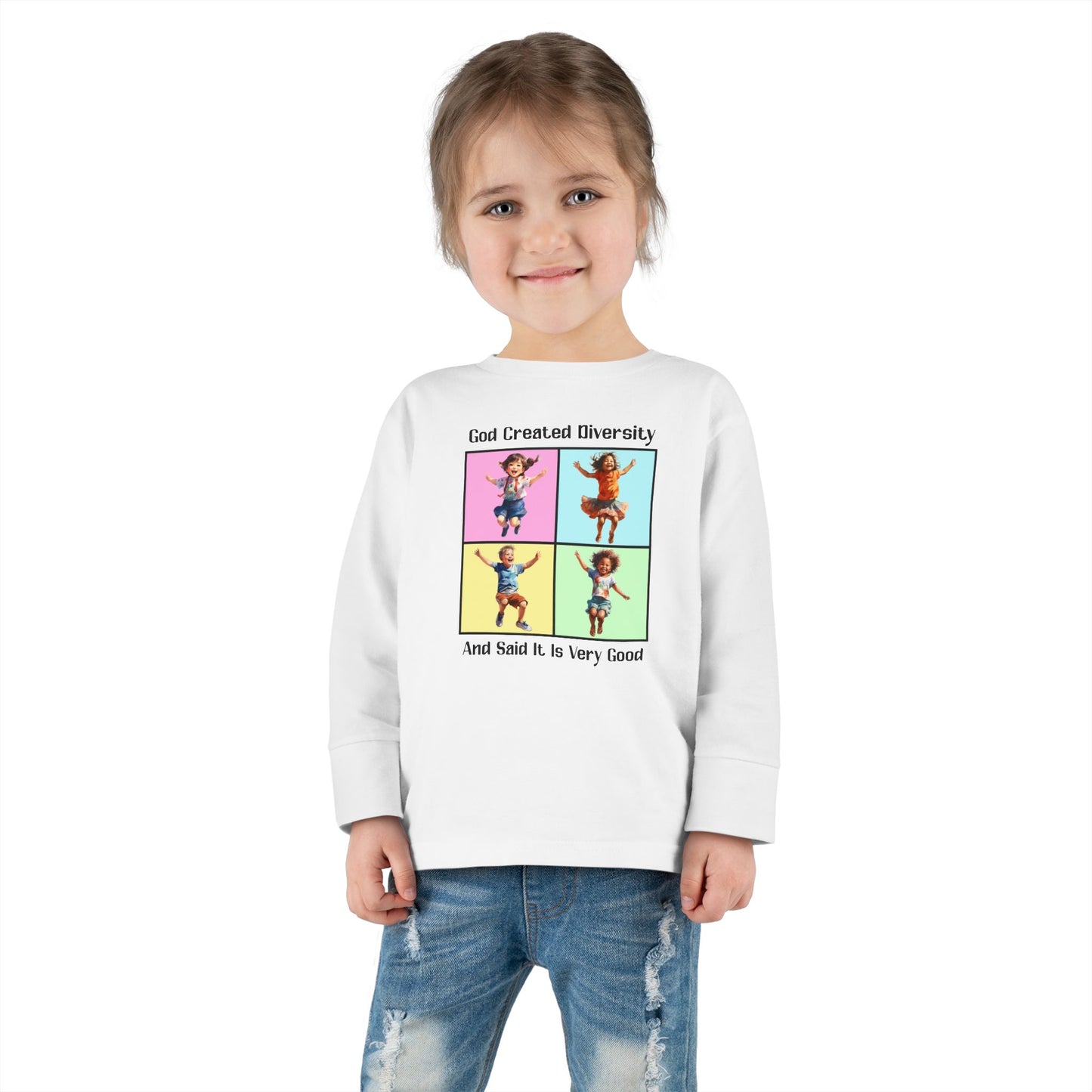 Toddler Long Sleeve Tee — "God Created Diversity" Kids Graphic Shirt, Faith-Based