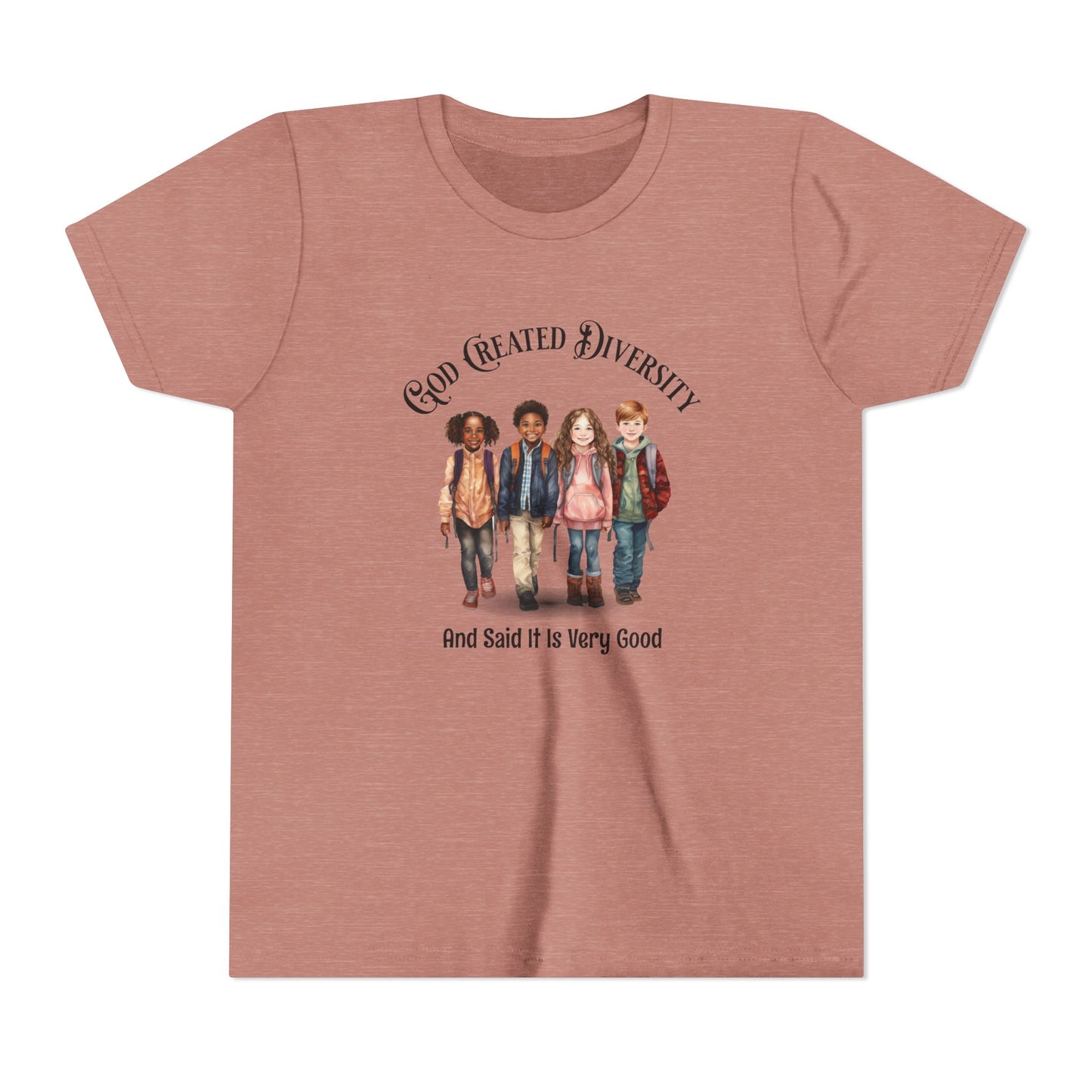 Youth Tee — "God Created Diversity and Said It Is Very Good" Kids Graphic Shirt, Faith-Based