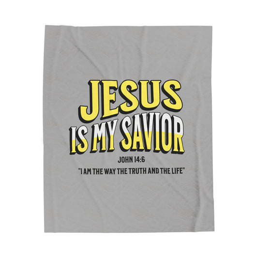 Velveteen Blanket — "Jesus Is My Savior" Christian Throw with John 14:6 Scripture, Faith Based