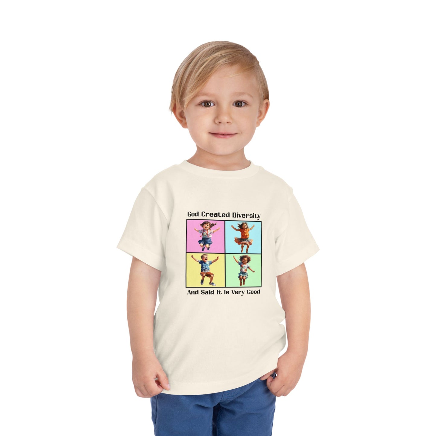 Toddler Short Sleeve Tee, Christian, Faith-Based, Diversity Design, Happy Kids