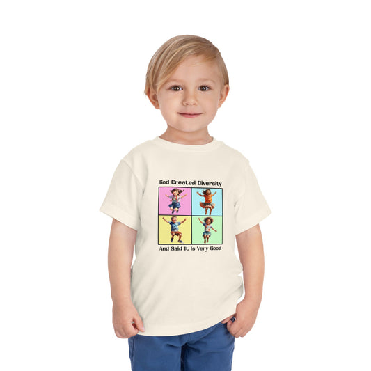 Toddler Short Sleeve Tee, Christian, Faith-Based, Diversity Design, Happy Kids